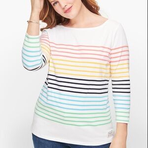 Talbots Women’s White Multi-Color Stripe Boatneck Long Sleeve Top SZ 3X
